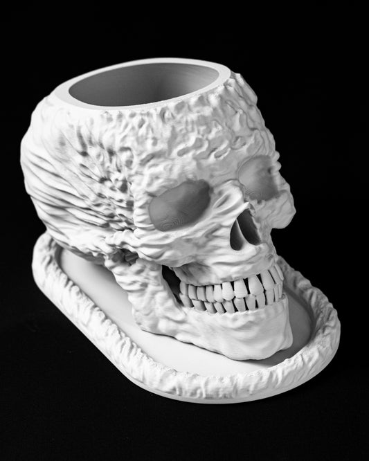 Planter-06: Skull Outdoor Planter With Integrated Drainage and Matching Saucer
