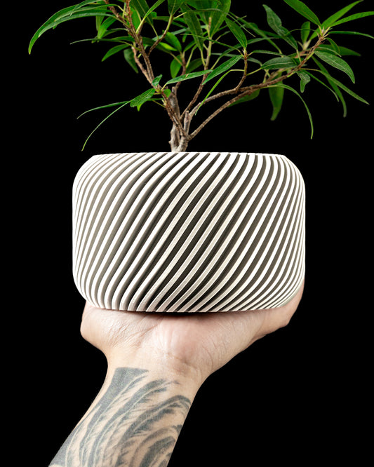 Planter-05: Slant Indoor Planter With Integrated Drainage and Matching Saucer