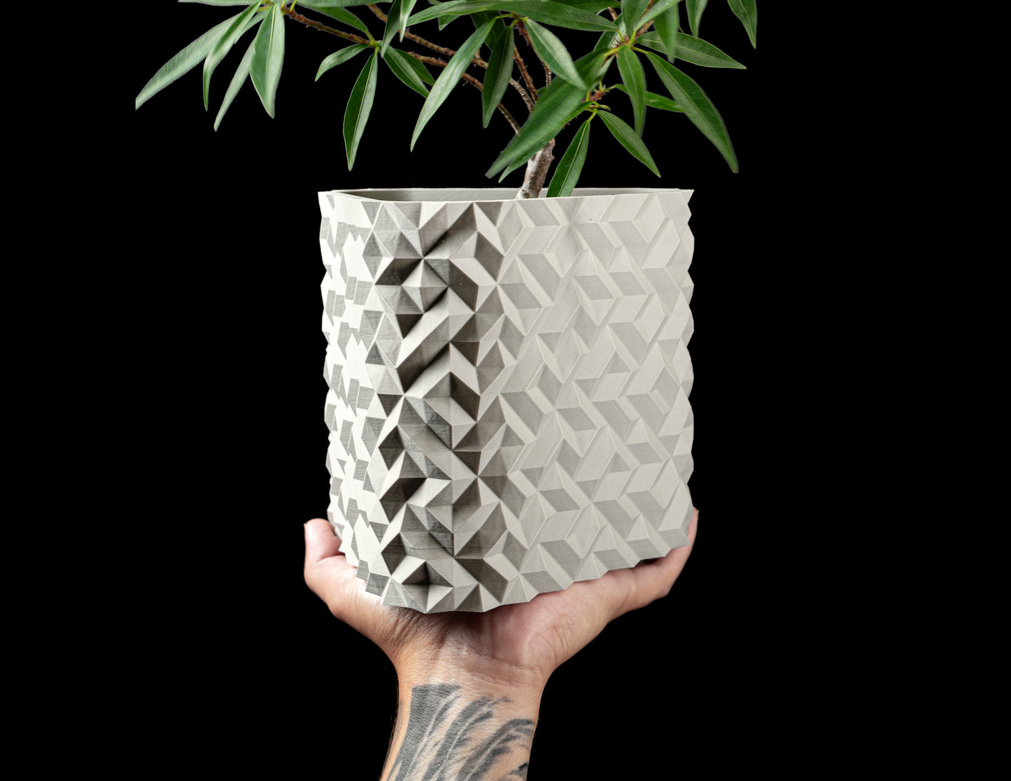 Planter-07: Cobble Indoor Planter With Integrated Drainage and Matching Saucer