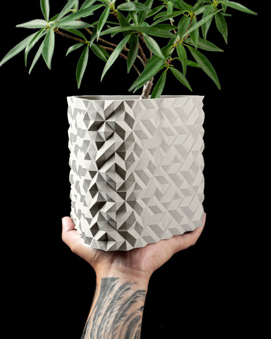 Planter-07: Cobble Indoor Planter With Integrated Drainage and Matching Saucer
